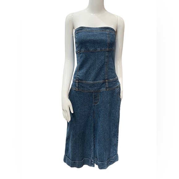 Yada Yada Stretch Pants - Yada Yada Stretch Y2K 2000's Blue Denim Wide Leg Capri Jumper Romper size Large